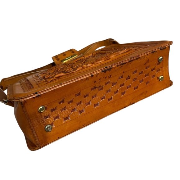 Vintage Embossed Leather Shoulder Bag With Mexican Folk Art Design - Picture 8 of 10